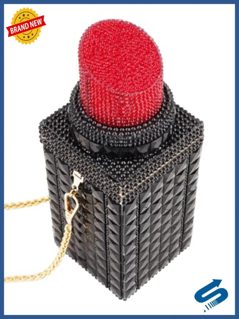 Lipstick Shape Inlaid Rhinestone Crystal Glitter Evening Bag Clutch Sparkly